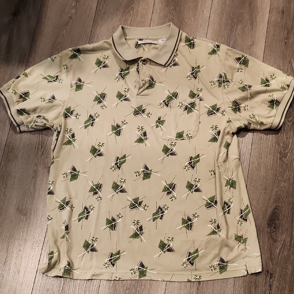 Michael Austin Men's Golf Polo Shirt with Green Pattern